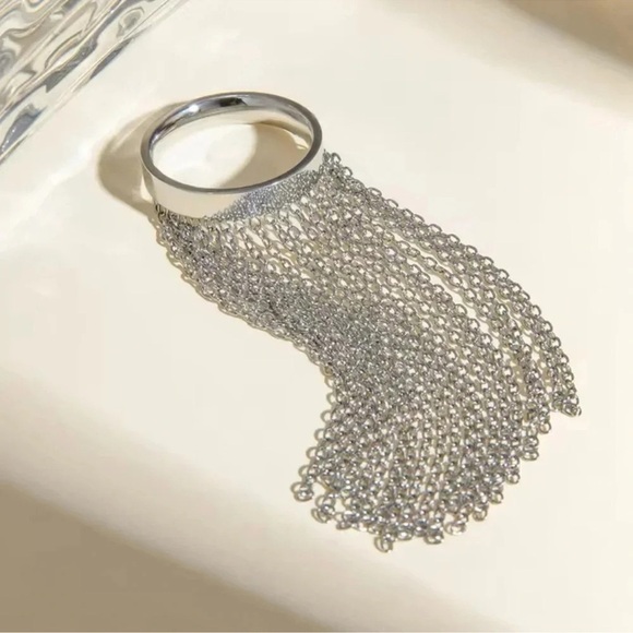 Anthropologie Metallic Chain Tassel Stainless Steel Waterproof Ring - Picture 1 of 15